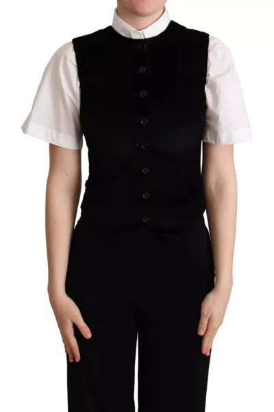 Dolce & Gabbana Black Brown Leopard Print Waistcoat Women's Vest In Black