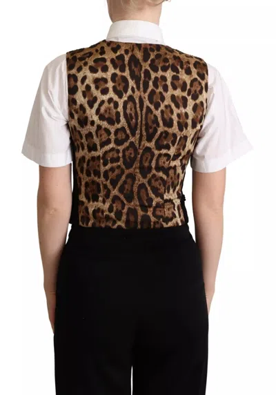 Dolce & Gabbana Black Brown Leopard Print Waistcoat Women's Vest In Black