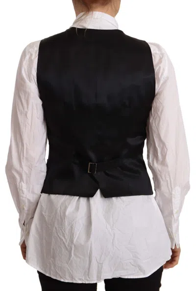 Dolce & Gabbana Black Button Down Sleeveless Vest Viscose Top In Black