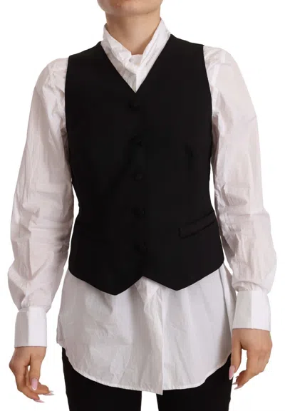 Dolce & Gabbana Black Button Down Sleeveless Vest Viscose Top In Black
