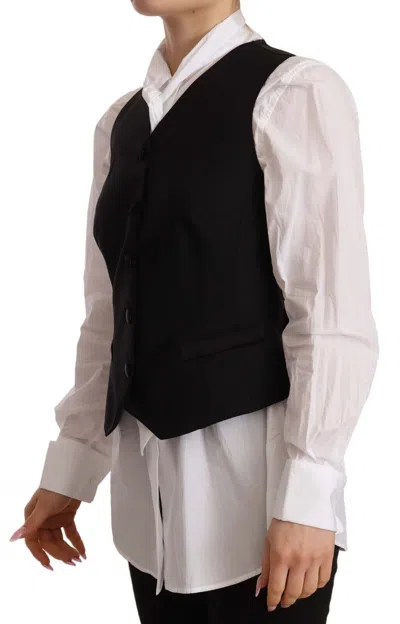 Dolce & Gabbana Black Button Down Sleeveless Vest Viscose Top In Black