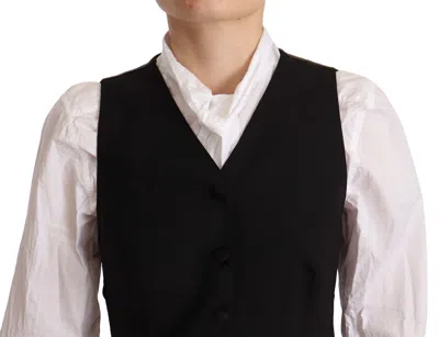 Dolce & Gabbana Black Button Down Sleeveless Vest Viscose Top In Black