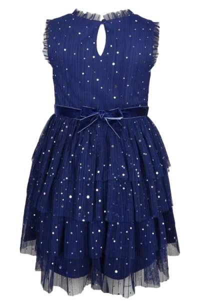 Zunie Kids' Mesh Bodice Tiered Dress In Blue