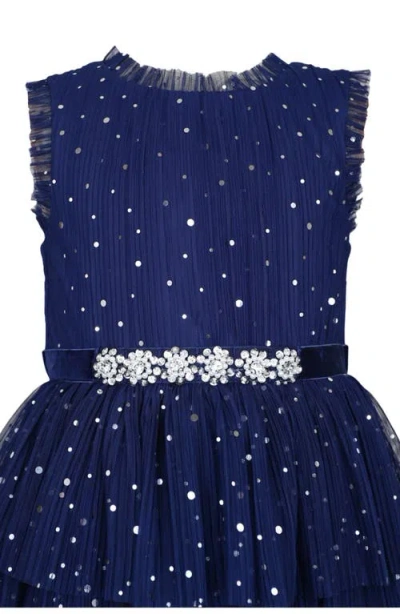 Zunie Kids' Mesh Bodice Tiered Dress In Blue