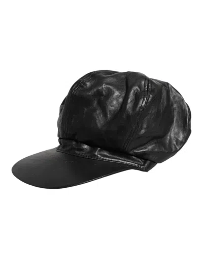 Pre-owned Dolce & Gabbana Black Calf Newsboy Capello Cabbie Women's Hat ()