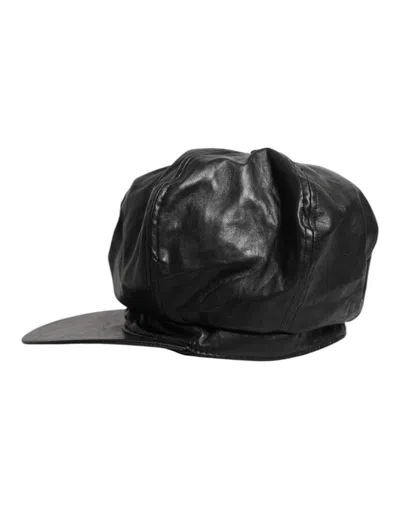 Pre-owned Dolce & Gabbana Black Calf Newsboy Capello Cabbie Women's Hat ()