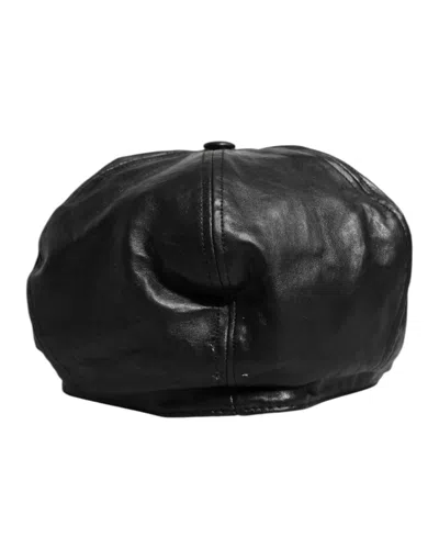 Pre-owned Dolce & Gabbana Black Calf Newsboy Capello Cabbie Women's Hat ()