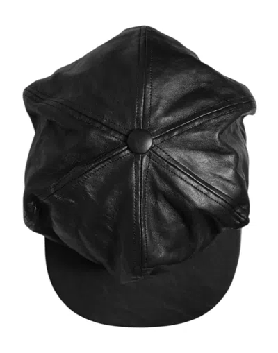 Pre-owned Dolce & Gabbana Black Calf Newsboy Capello Cabbie Women's Hat ()