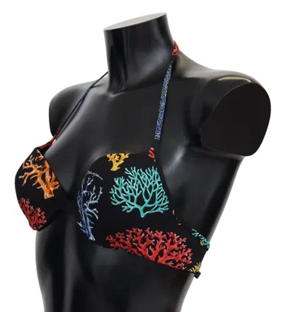 Dolce & Gabbana Black Corals Print Swimsuit Beachwear Bikini Top In Animal Print