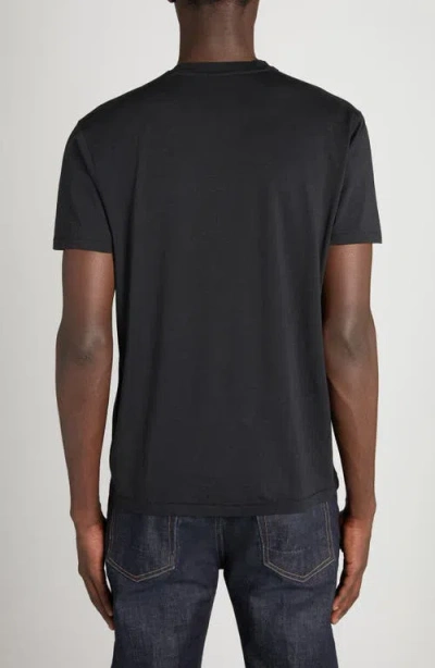 Tom Ford Black Crewneck T-shirt With Logo Embroidery On The Front In Cotton Blend Man In Black