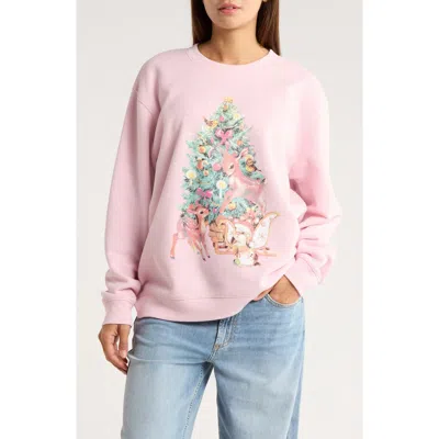 Vinyl Icons Animals Christmas Tree Graphic Sweatshirt In Pink