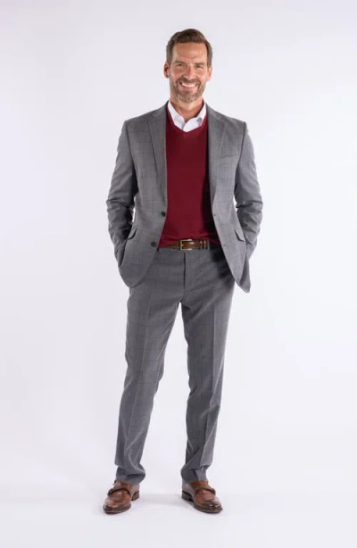 Savile Row Co Grey Rust Windowpane Suit In Gray