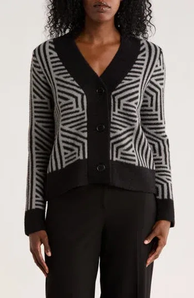 Cyrus Geometric Button Front Crop Cardigan In Black