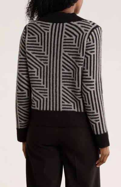 Cyrus Geometric Button Front Crop Cardigan In Black