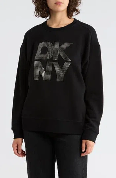 Dkny Jeans Rhinestone Logo Sweatshirt In Black