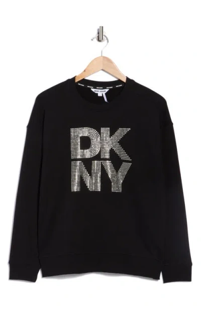 Dkny Jeans Rhinestone Logo Sweatshirt In Black
