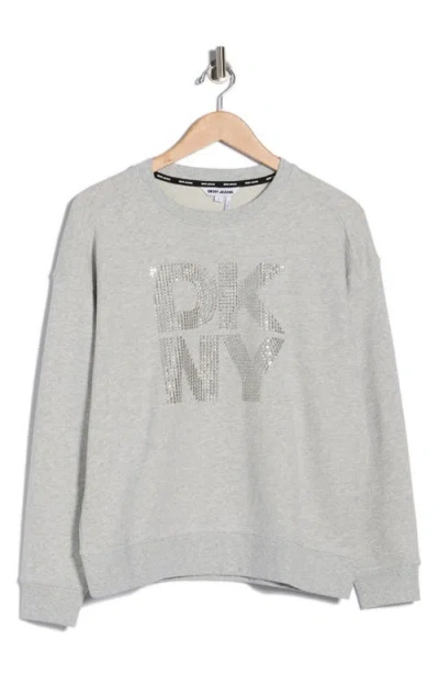 Dkny Jeans Rhinestone Logo Sweatshirt In Gray