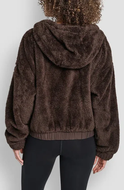 Dkny Faux Shearling & Diamond Quilted Hooded Jacket In Brown