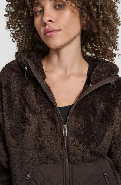 Dkny Faux Shearling & Diamond Quilted Hooded Jacket In Brown