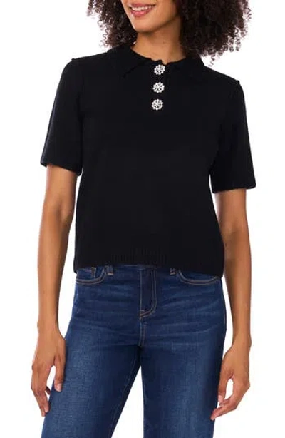 Cece Jewel Button Polo In Black