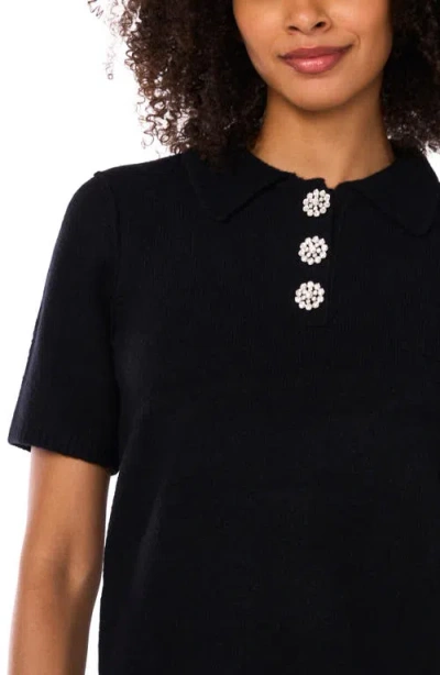 Cece Jewel Button Polo In Black