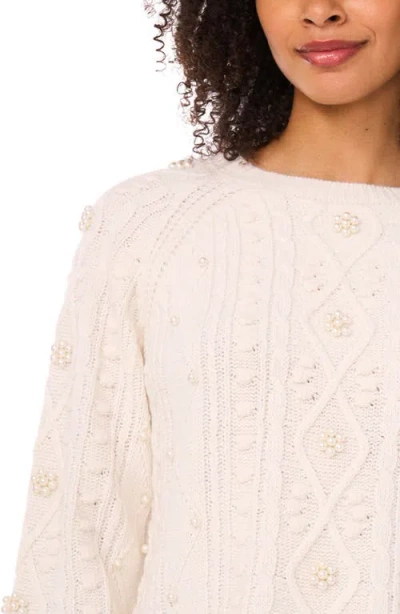 Cece Embellished Cable Stitch Sweater In White