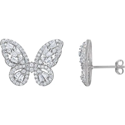 Fzn Cubic Zirconia Butterfly Stud Earrings In White