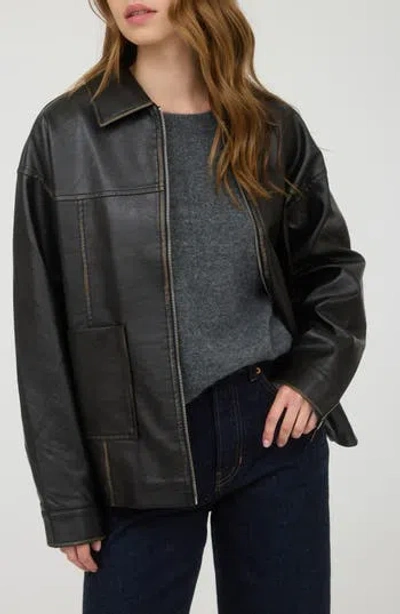 Blu Pepper Oversize Faux Leather Jacket In Black