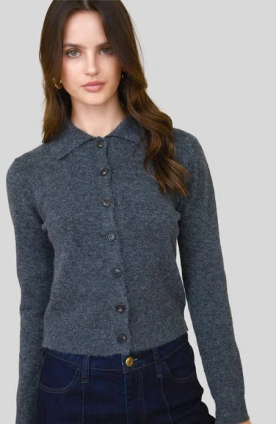 Blu Pepper Collared Crop Cardigan In Gray