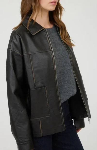 Blu Pepper Oversize Faux Leather Jacket In Black