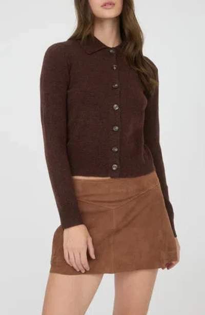 Blu Pepper Collared Crop Cardigan In Brown