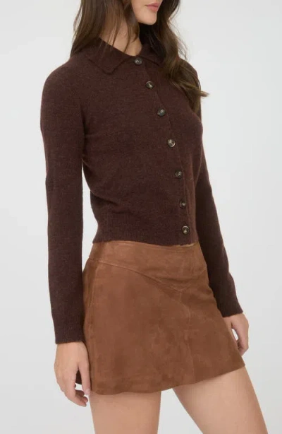 Blu Pepper Collared Crop Cardigan In Brown