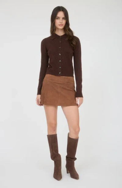 Blu Pepper Collared Crop Cardigan In Brown