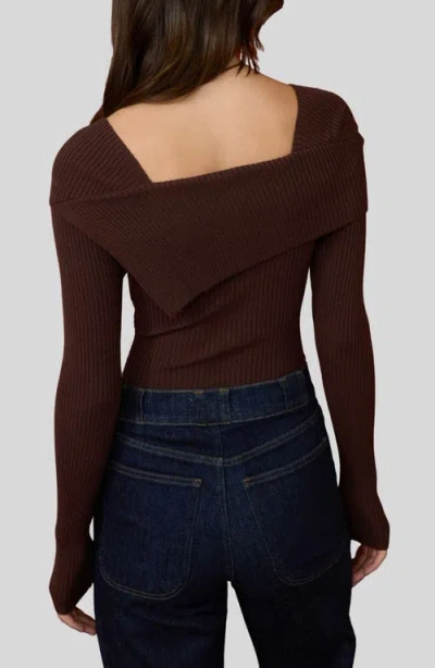 Blu Pepper Asymmetric Long Sleeve Ribbed Sweater In Brown