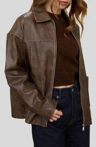 Blu Pepper Oversize Faux Leather Jacket In Brown