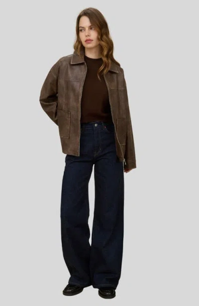 Blu Pepper Oversize Faux Leather Jacket In Brown