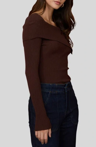 Blu Pepper Asymmetric Long Sleeve Ribbed Sweater In Brown