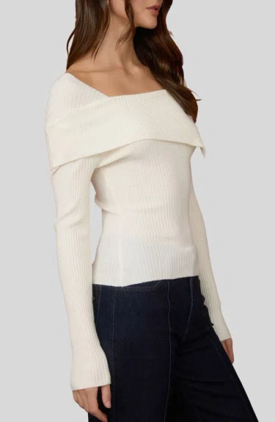 Blu Pepper Asymmetric Long Sleeve Ribbed Sweater In White