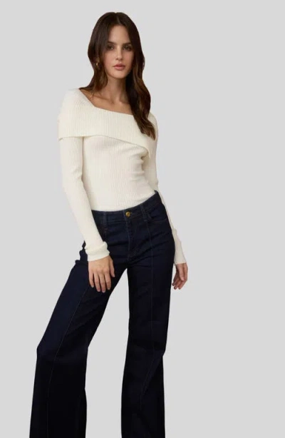 Blu Pepper Asymmetric Long Sleeve Ribbed Sweater In White