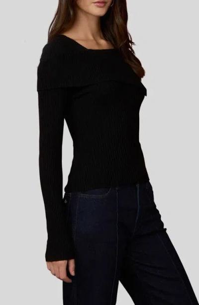 Blu Pepper Asymmetric Long Sleeve Ribbed Sweater In Black