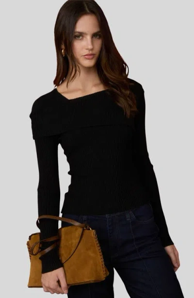 Blu Pepper Asymmetric Long Sleeve Ribbed Sweater In Black