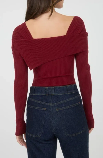 Blu Pepper Asymmetric Long Sleeve Ribbed Sweater In Red