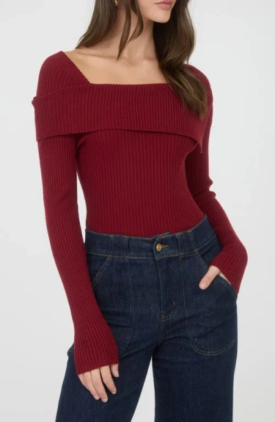 Blu Pepper Asymmetric Long Sleeve Ribbed Sweater In Red
