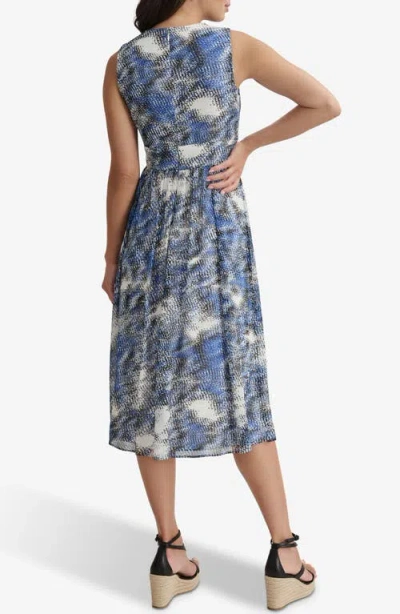 Dkny V-neck Sleeveless Fit & Flare Midi Dress In Blue