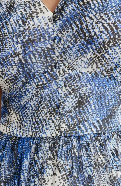 Dkny V-neck Sleeveless Fit & Flare Midi Dress In Blue