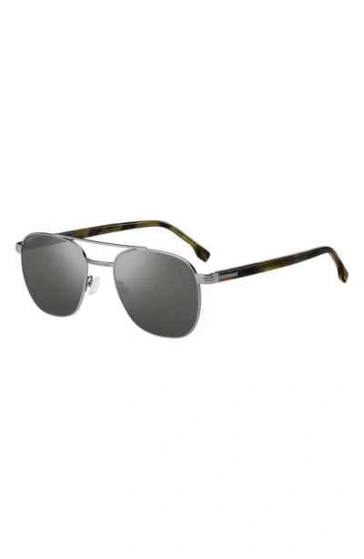 Hugo Boss Boss 56mm Rectangular Aviator Sunglasses In Gray