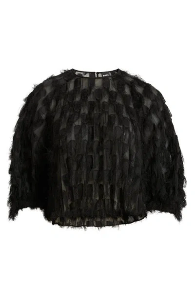 Hugo Boss Boss Baima Fray Texture Top In Black