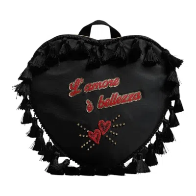 Pre-owned Dolce & Gabbana Black Heart L'amore Patch Embellished Kids Women's Backpack ()