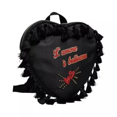 Pre-owned Dolce & Gabbana Black Heart L'amore Patch Embellished Kids Women's Backpack ()