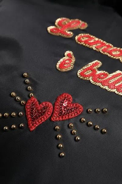 Pre-owned Dolce & Gabbana Black Heart L'amore Patch Embellished Kids Women's Backpack ()